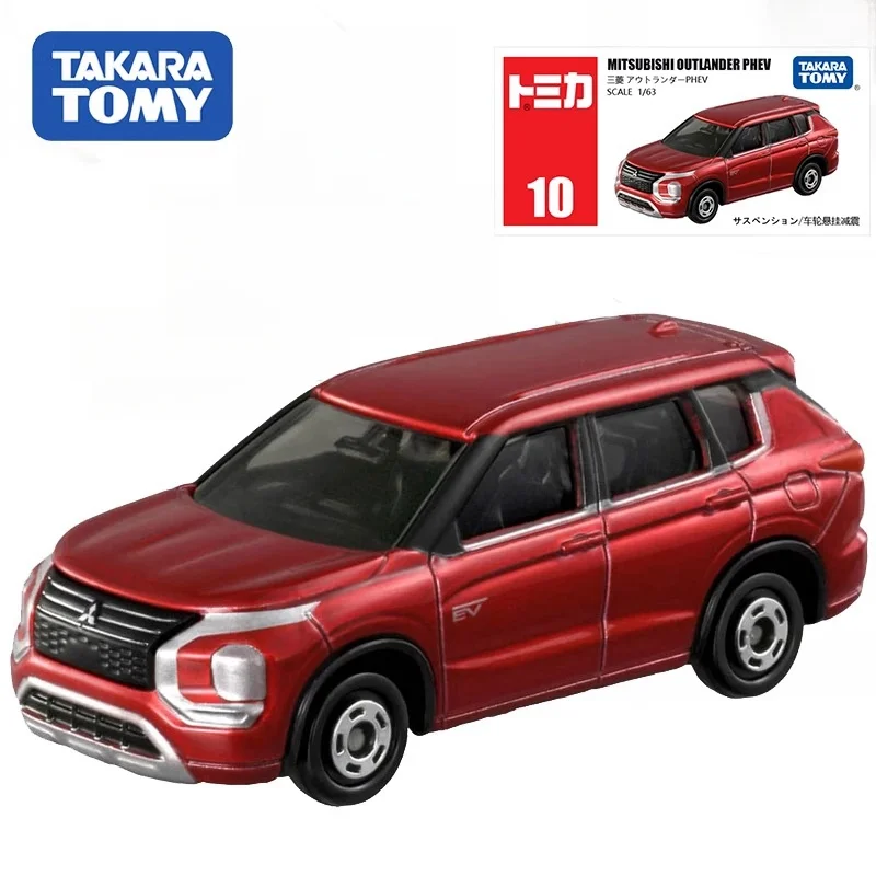 TAKARA TOMY alloy die-cast car model toy, boys collection toy decoration, red and white box No. 10 Mitsubishi Outlander SUV.