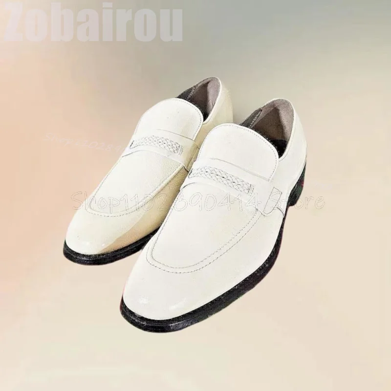 

White Knitted Sewing Design Square Toe Loafers Fashion Slip On Men Shoes Luxurious Handmade Party Banquet Office Men Dress Shoes