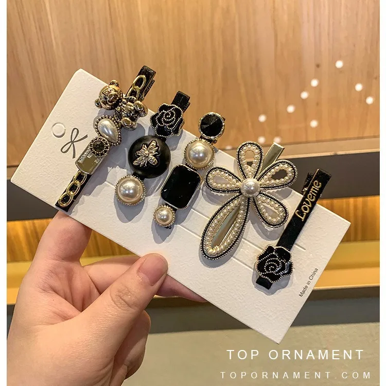 5 Pcs/set Pearl Crystal Acrylic Hair Clips Set for Women Retro Geometric Barrettes Hairpin Girl Hair Accessories Fashion Jewelry