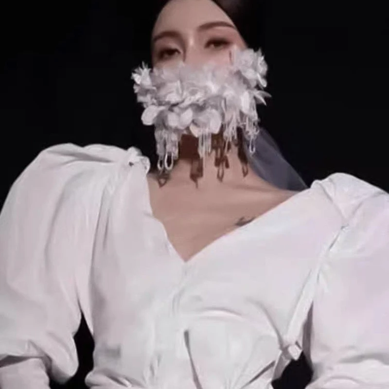 Fil blanc fleurs femmes mascarade masque cristal gland Sexy Mardi Gras vénitien carnaval bal bal fête visage accessoire rencontres