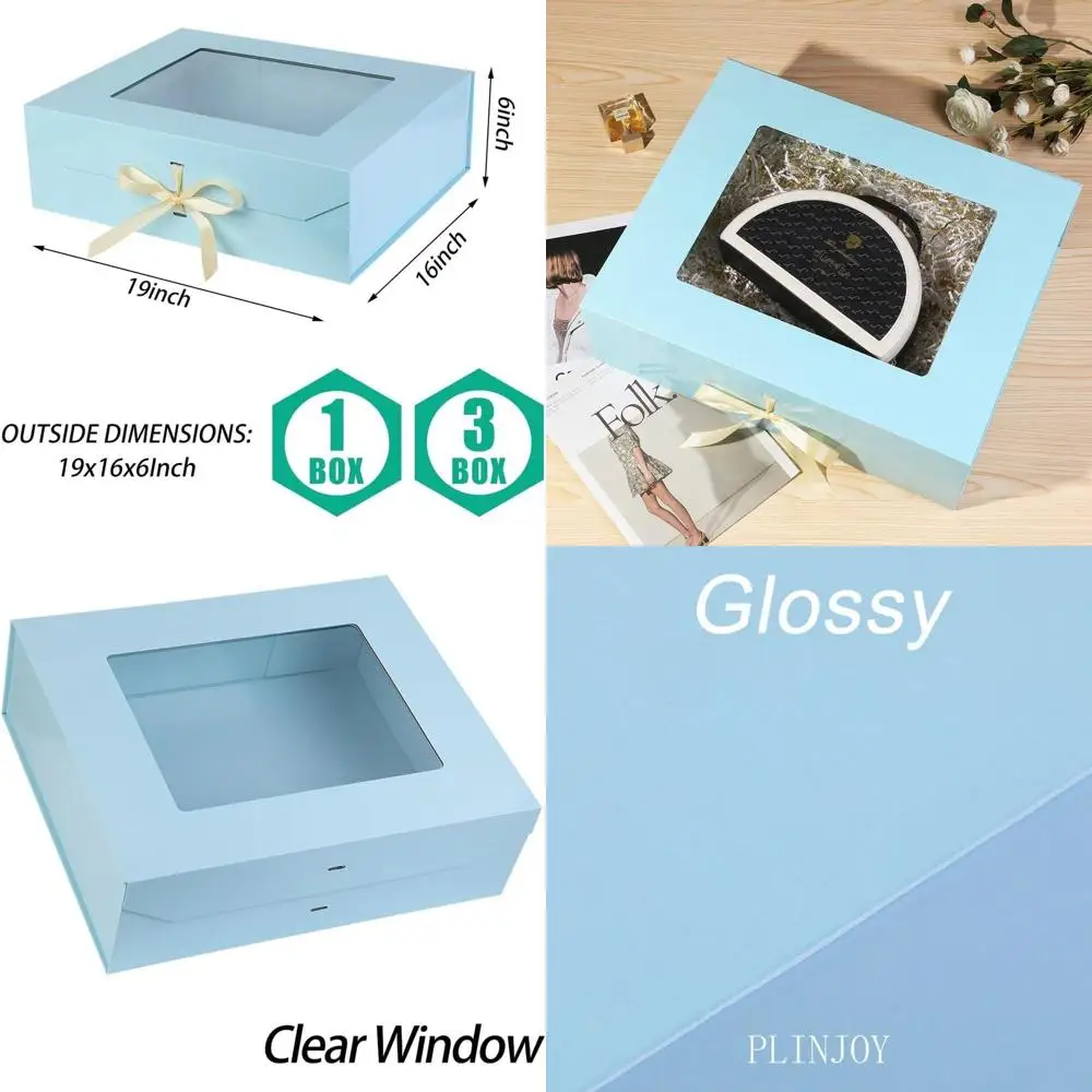 

Extra Large Blue Gift Boxes with Window & Magnetic Closure, 19x16x6 Inches