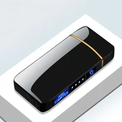 Electric Windproof Metal Lighter Double Arc Flameless Plasma Rechargeable USB Lighter LED Power Display Touch Sensor Lighter