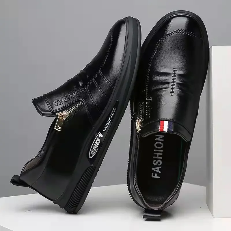 

2024 men's new casual leather footwear bean shoes fashionable and trendy business PU leather shoes wear-resistant non tied shoes