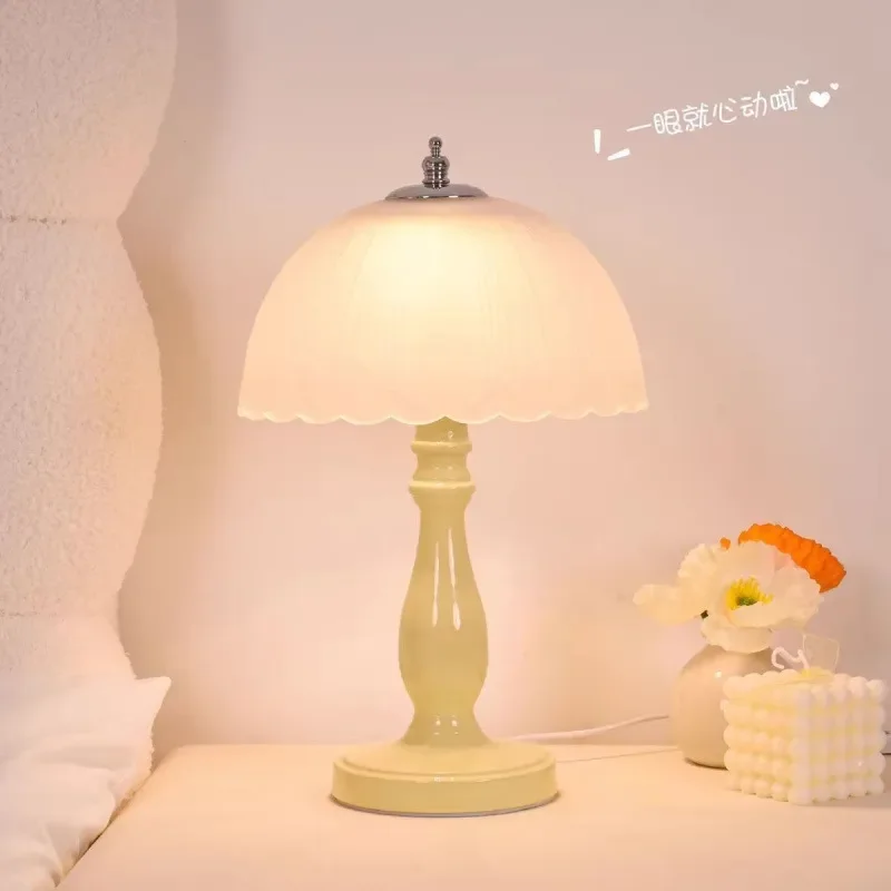 for Premium Cream Wind Table Lamp Bedroom Bedside Light Luxury 2025 New Creative French Girl Romantic Night Lamp