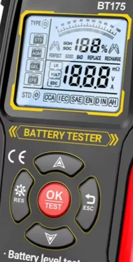 

For ANENG BT175 12V/24V Lead-Acid Battery Tester 8-36V 50-1999CCA 3-200Ah AGM/GEL/EFB Automotive Motorcycle Battery Diagnostics