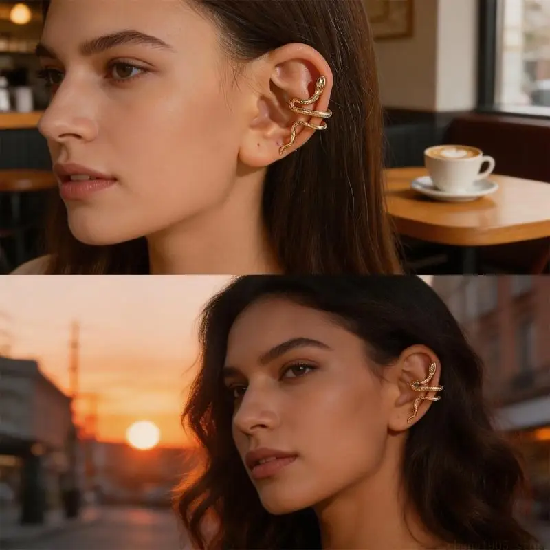 QX2E Delicate Snake Design Ear Clip Cuff Jewelry Accessories Suitable for Women Offering Comfort And Styles Without Earrings