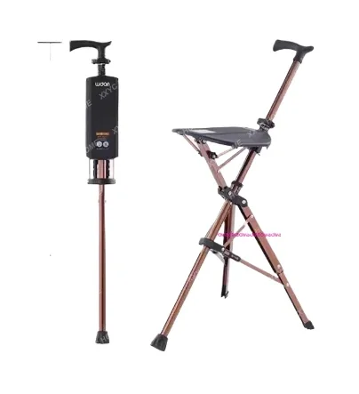 High Quality Aluminum Alloy Foldable Walking Cane Stick With Seat Adjustable Elderly Crutch Chair With Stool