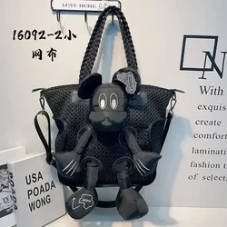 Cartoon Mickey One Shoulder Casual Bag Mesh Fabric Commuter Package Portable Crossbody Big Doll Bag Girl Knapsack Birthday Gift