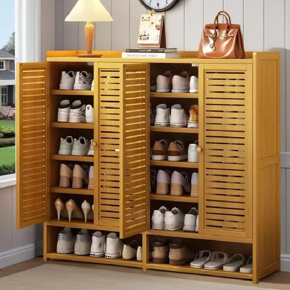 

7-Tier Shoe Rack Cabinet, Bamboo Shoe Cabinet with Doors, 36-40 Pairs Freestanding Shoes Cabinet Organizer，Large Shoe Cabinet fo