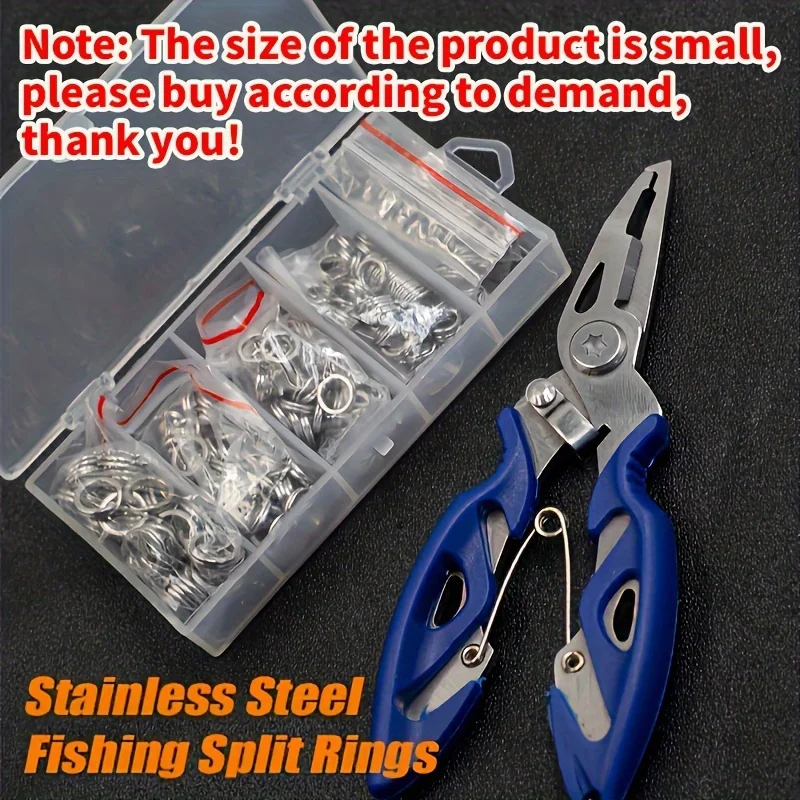 100 قطعة/200 قطعة حلقة مقسمة من الفولاذ المقاوم للصدأ عالية القوة، موصل طعم مع كماشة صيد