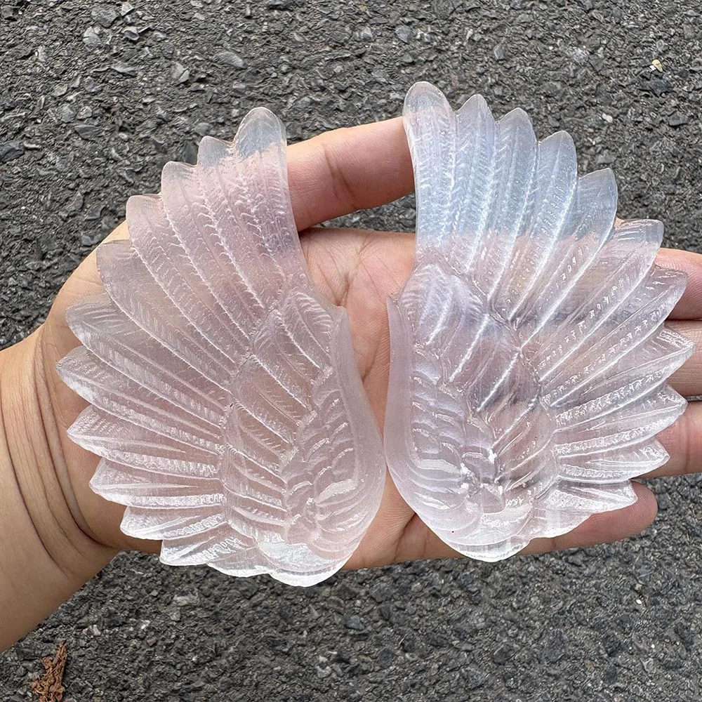 Custom Handcrafted Natural Selenite Wing Figurine - Gemstone Angel Wings Statue Tabletop Decor