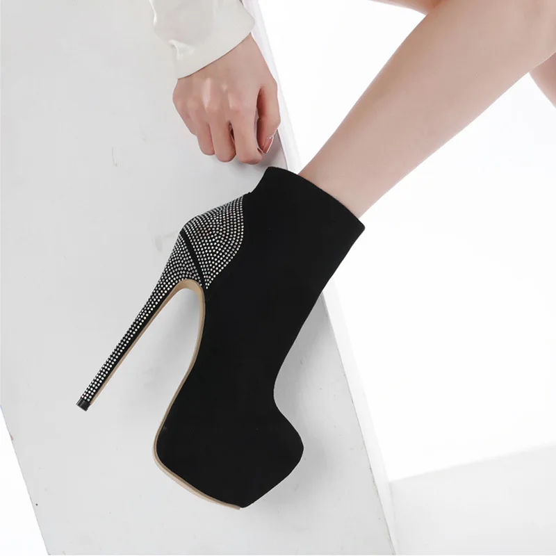 CACA-Escarpins à plateforme pour femmes, chaussures de spectacle sur scène en boîte de nuit, talons hauts en biscuits pour pole légiti, fermeture à glissière arrière, noir, livraison directe, 16cm, nouveau, 2024