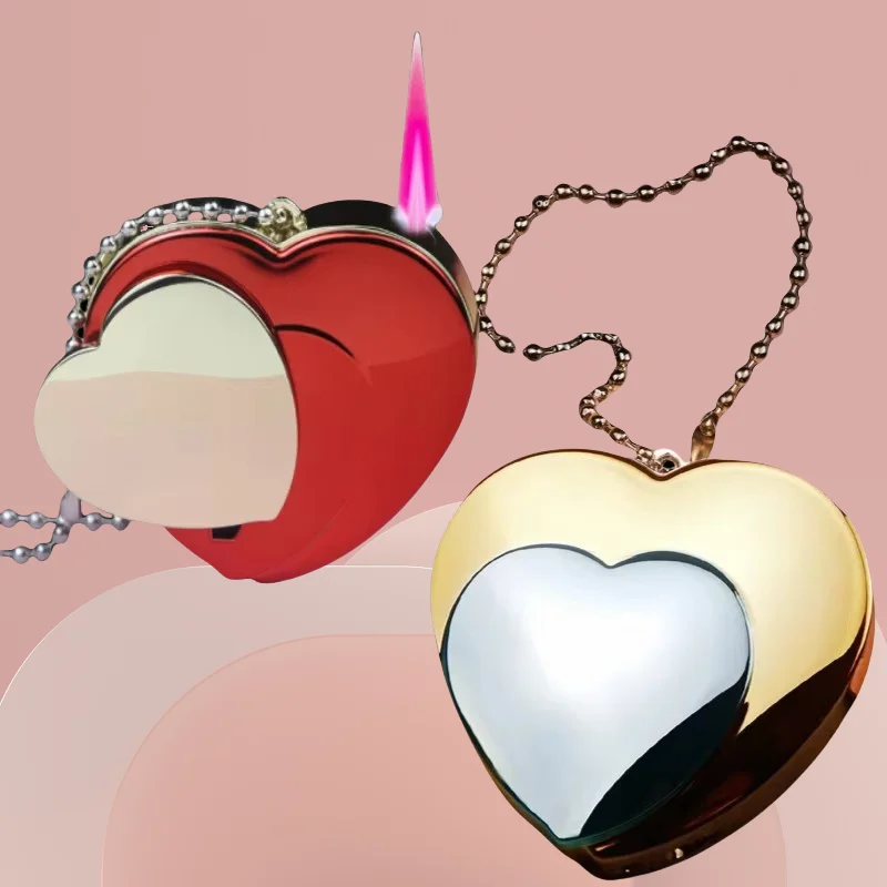 New Creative Love Pendant Jet Lighter Pink Flame Windproof Metal Butane Refillable Cool Portable EDC Gadget for Men Women view 3
