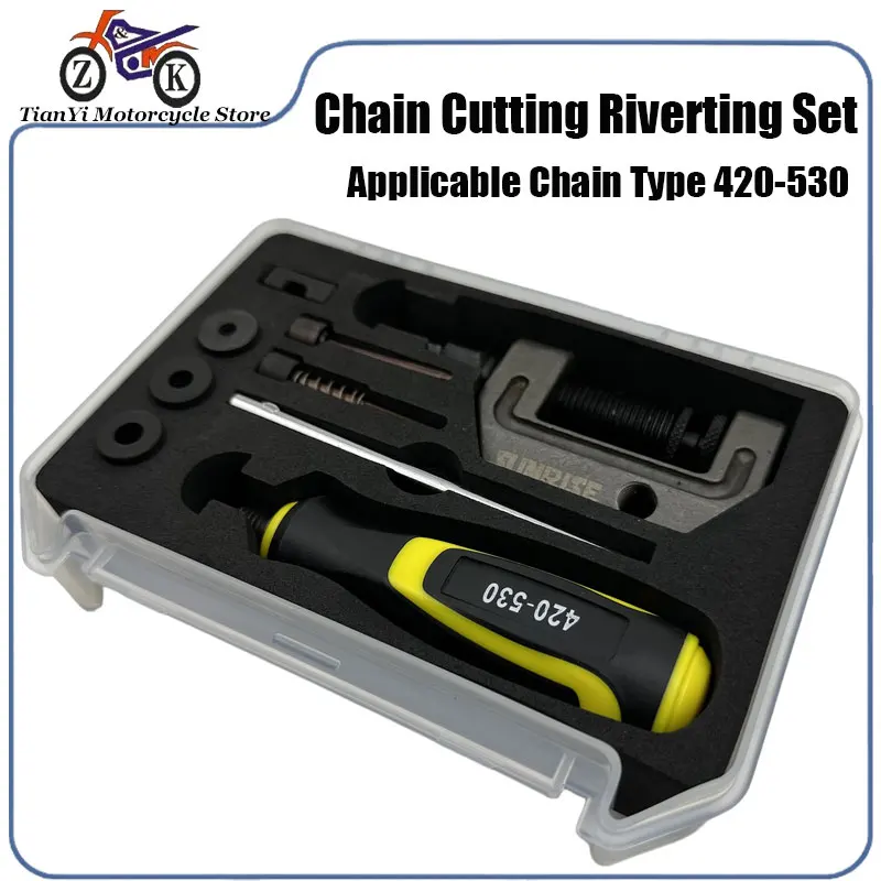 

Motorcycle Chain Cutting Riveter Tool Set 420-530 Chain Release Regulator Motorbike Link Removal Separator