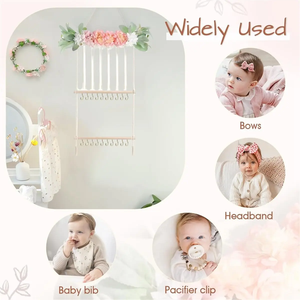 Headband Holder Hair Bows Organizer for Girls, Hair Accessories Display Storage Wall Hanging Decor for Baby Nursery