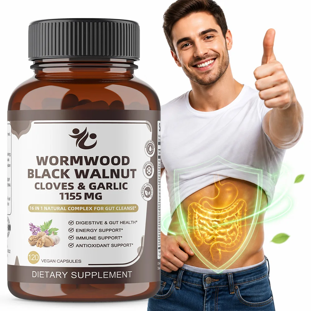 16-in-1 Wormwood Black Walnut Clove Cleanse – Natural Gut Detox & Digestive Health with Pumpkin Seeds Garlic Oregano Turmeric