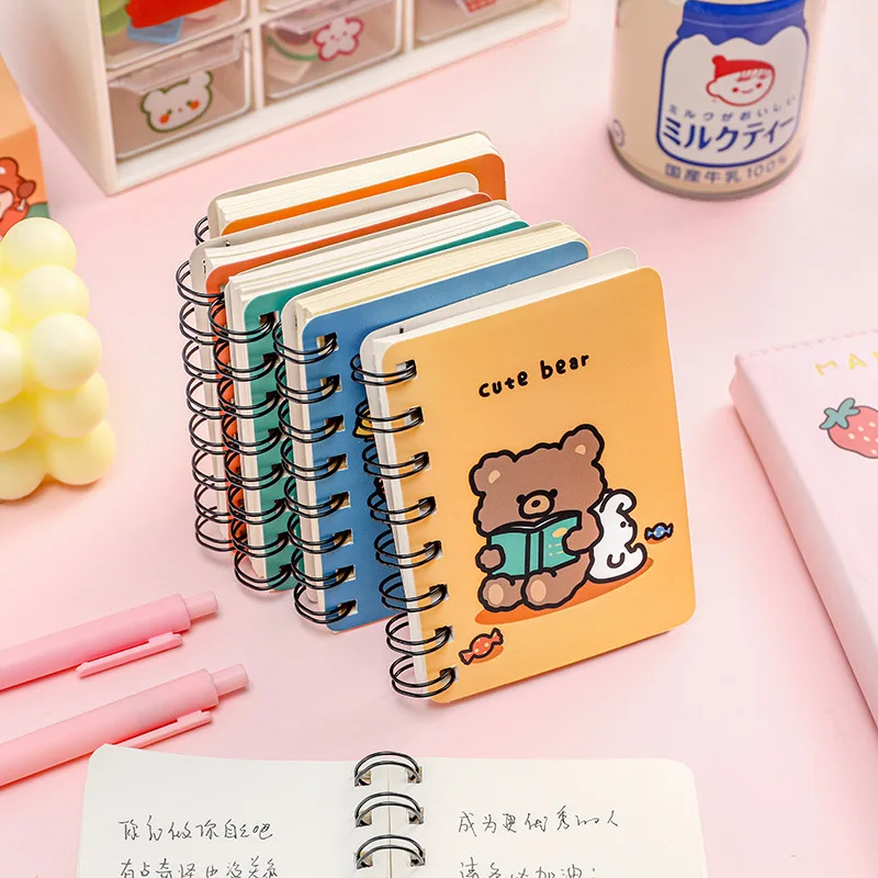 A7 Small Coil Book Travelers Notebook  Kawaii Cartoon Students with Mini Blank Notebook Study Office Pocket Notepad