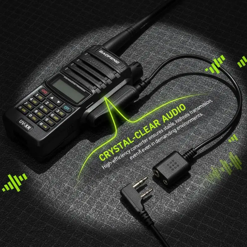 

1 шт. водонепроницаемый 2-контактный адаптер-кабель для рации UV-9R Plus UV-XR, гарнитура с микрофоном, инструмент для двусторонней радиосвязи
