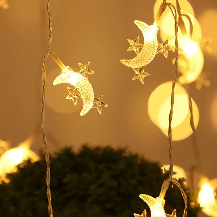 

1PC Warm White Star & Moon String Lights - LED Fairy Lights for Bedroom, Wedding, Christmas & Party Decor, Battery Operated
