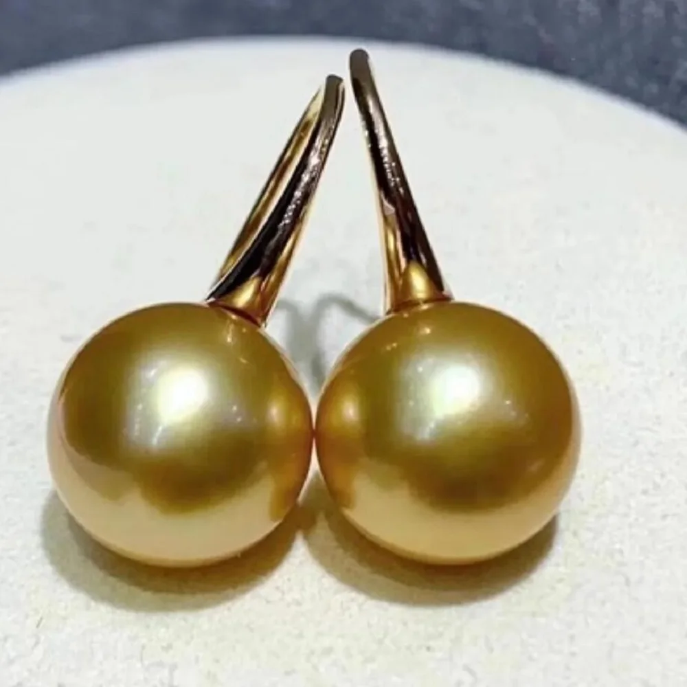 Natural South Sea Round Pearl Earrings AAAA 8-9mm 9-10mm Elegant and Fashionable Women's Gift 18/AU750 Gold