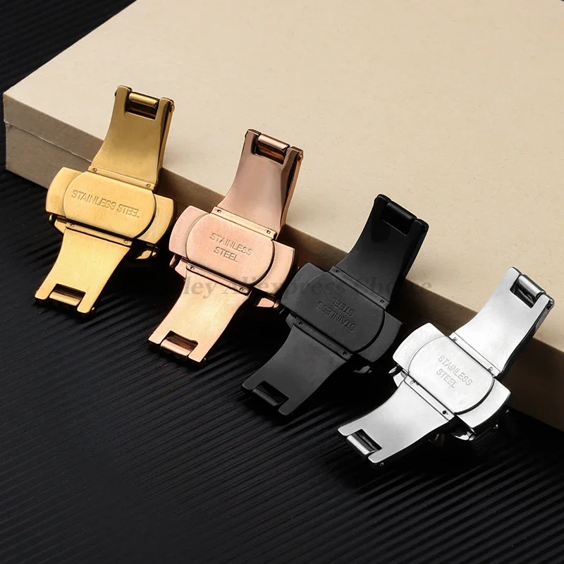 Stainless Steel Butterfly Deployment Buckle Fish Scale Pattern Thickened Watch Band Replace Clasp 10/12/14mm/16mm/18mm/20mm 22mm