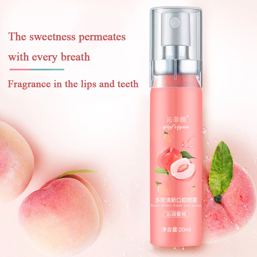 QFY 20ml Fruity Oral Spray Remove Bad Breath Long-lasting Fresh Mouth Spray Mint Peach Breath Freshener Refreshing Oral Care