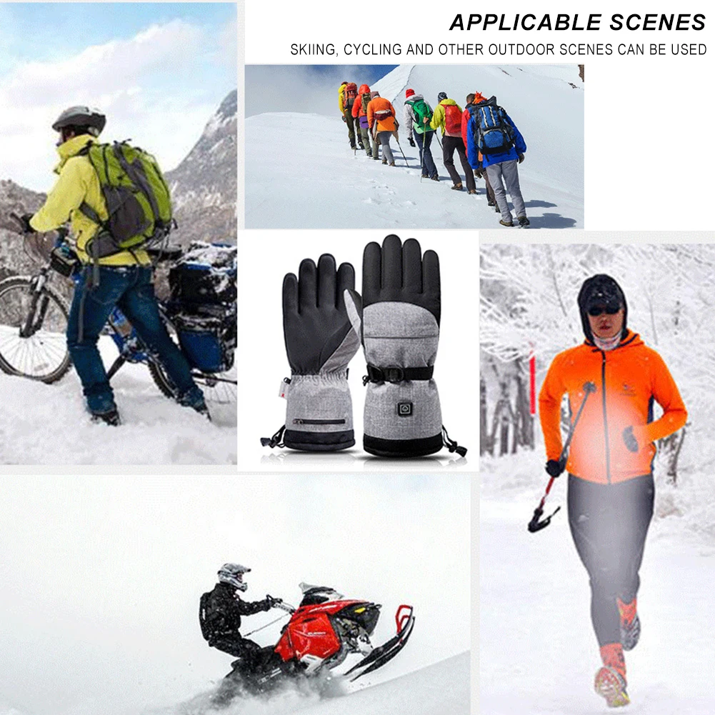 

1Pair Hiking Skiing Heating Gloves Thermal Electric Cold Weather Heating Gloves Anti-Slip Waterproof Rechargeable for Men Women