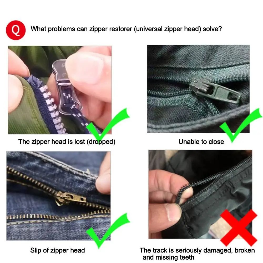 Nuevo Kit de reparación de cremallera de 3 tamaños diferentes, repuesto DIY, cabeza de cremallera con hebilla mala, deslizador Universal, cabeza de cremallera para maleta con dientes