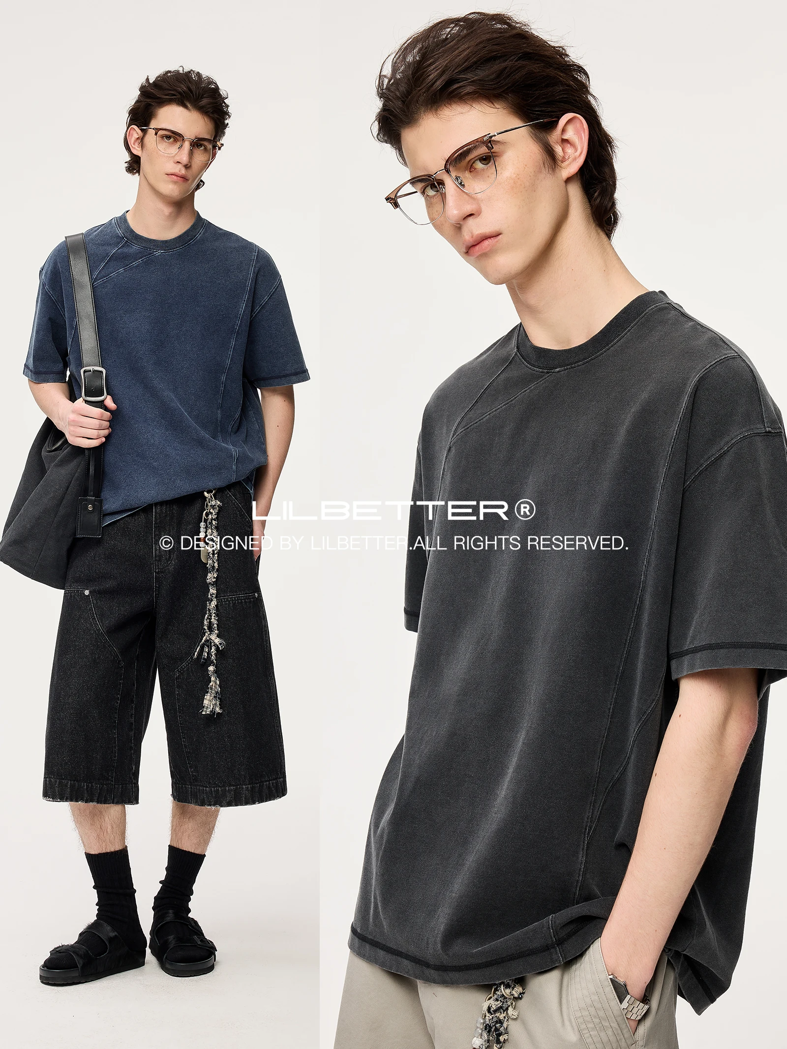 Lilbetter Deconstructed Washed Knitted Denim T-Shirt Vintage Loose round Neck Short Sleeve Fashionable Urban Casual Summer Top