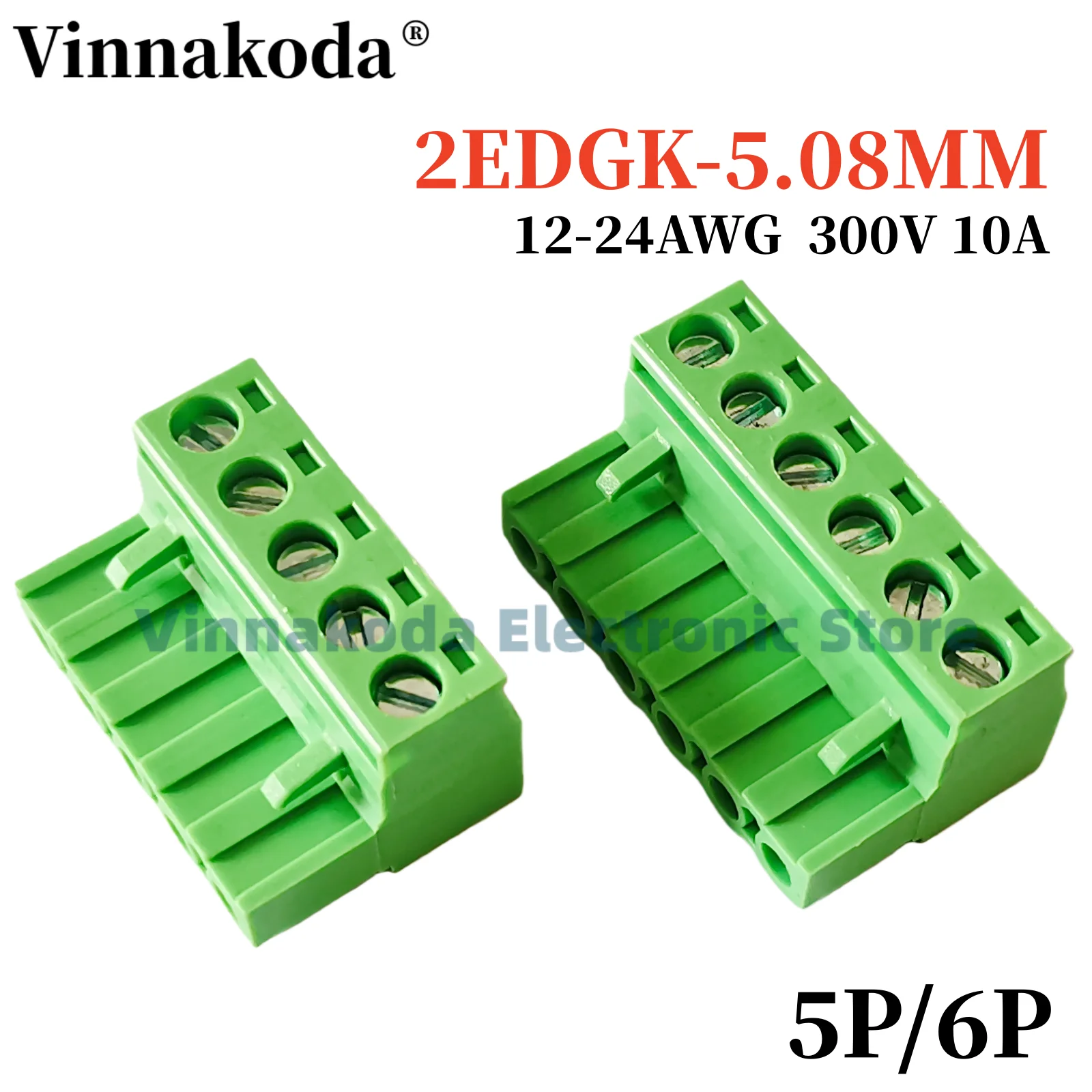 

5PCS 2EDGK terminal block 5.08MM pitch 12~24AWG 300V 10A plug 5P6P