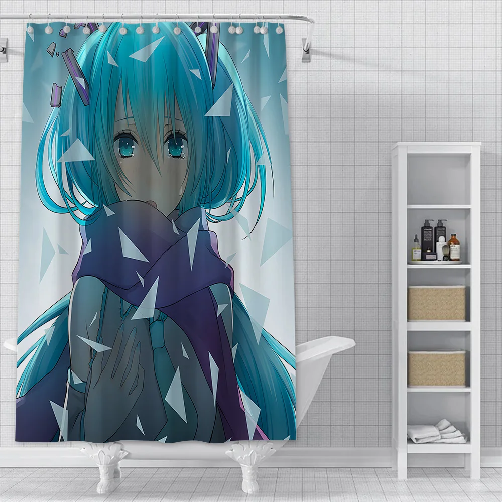 Anime Girl H-HatsuneS M-Miku Shower Curtain Waterproof Polyester Fabric Paint Bath Curtain Home Bathroom Decor Curtain With Hook