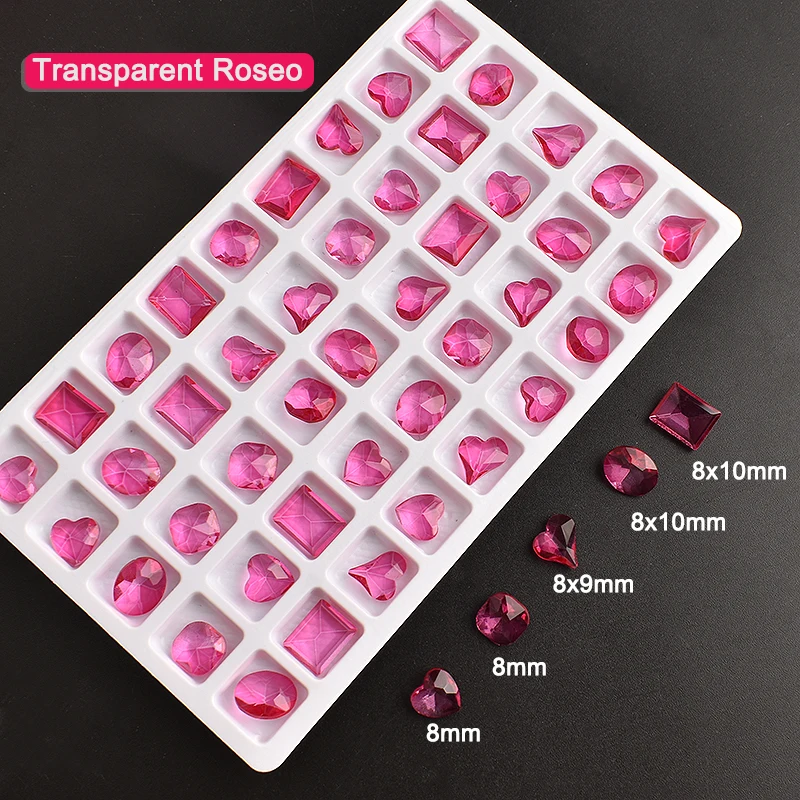 30/60pcs Transparent Rose Red Nail Art Rhinestone Sharp Bottomed Glass Crystal Mixed Shape 3D Manicure DIY Accessories