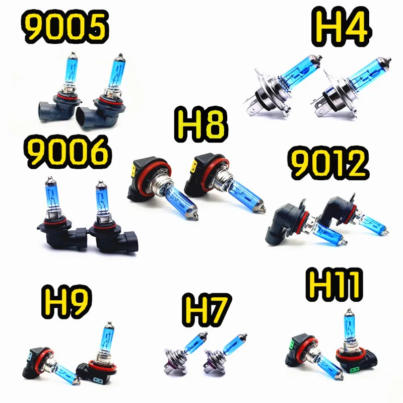 

2pcs Platinum plated head Super White Halogen Bulb 2PCS H1 H3 H4 H7 H8 H9 H11 9005 HB3 9006 HB4 12V 100W Car Headlight Lamp