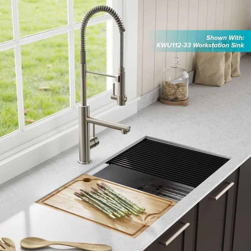 

Spot Free Stainless Steel Finish Commercial Style Pre-Rinse Kitchen Faucet with Pull-Down Spring Spout and Pot Filler