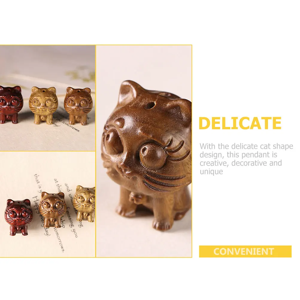 

Wooden Statue Cat Charm Charms Keychain Pendant Cute Decor Chandelier Hand-carved Kitten Ornaments