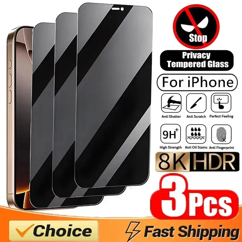 

3Pcs Privacy Screen Protector for IPhone 16 12 13 14 15 Pro Max Mini Anti-spy Glass for IPhone 11 XR X XS MAX 7 8 14 15 16 Plus