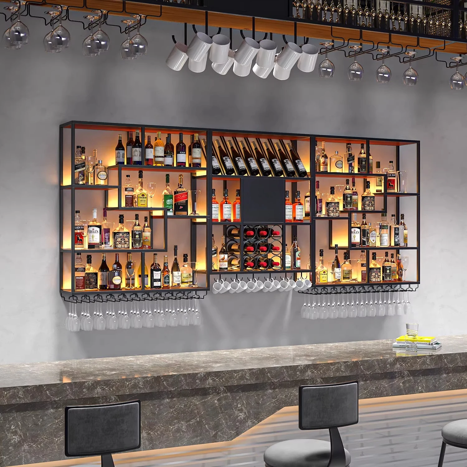 

Бар Бар Бар Винный шкаф Настенный промышленный ветровой кованый железный шкаф-витрина Ресторан Винный шкаф Полка