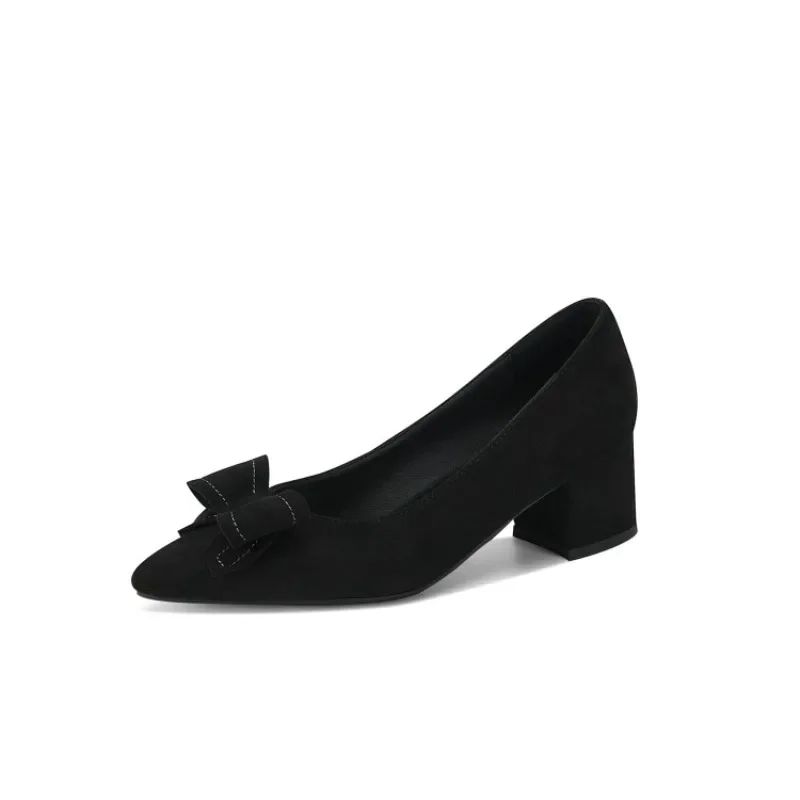 

Женские туфли на высоком каблуке, толстый каблук, острый носок, легкие и модные туфли с бантом, банкетные туфли