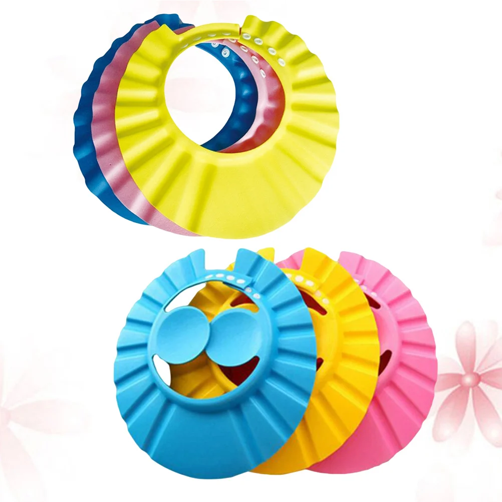 

6Pcs Adjustable Baby Bath Shampoo Cap Soft Elastic Premium Material Waterproof Ear Protection 3-6y Kids Shower Hat