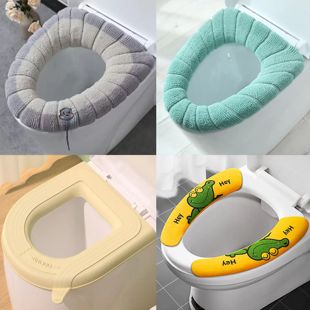 Universal Toilet Seat Cover Winter O-shaped Bathroom Cushion with Handle winter Keep Warm Bathroom Accessories Warm Soft WC Mat