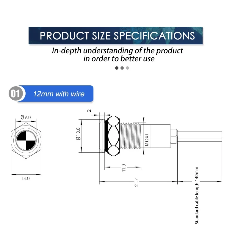 Indicatore luminoso in metallo impermeabile da 12mm con lampada di segnalazione in metallo a LED a filo 6V 12V 24V 110V 220V luci