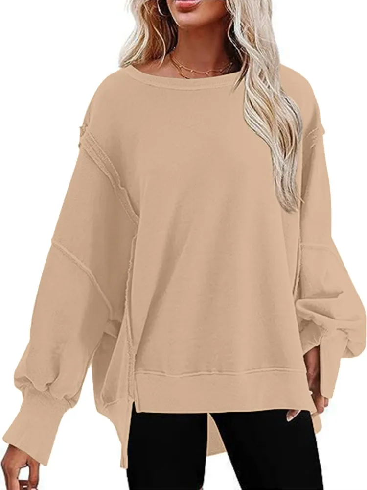 Sudadera holgada informal para mujer, Abrigo con capucha de moda, jersey de Color sólido, cuello redondo, camiseta de manga larga, TopS para mujer,