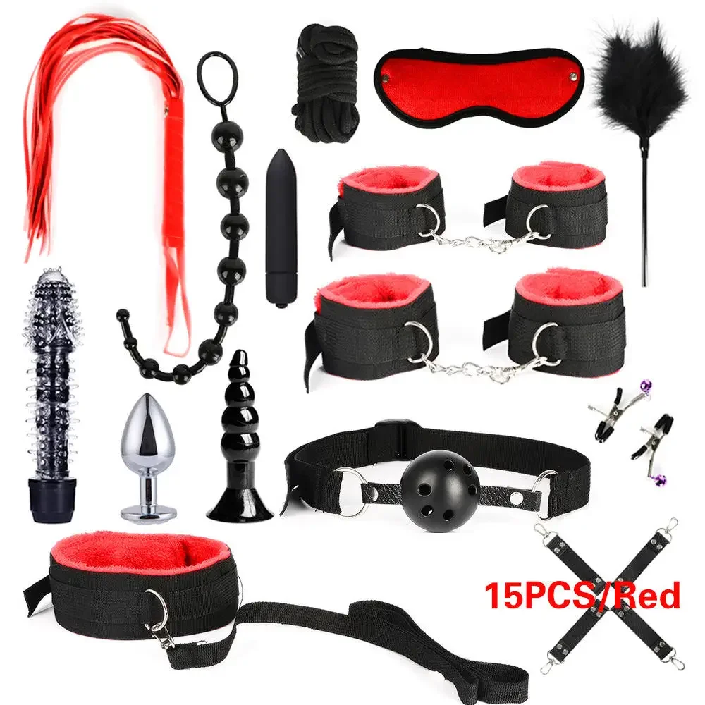 Sex Products Erotic Toys for Adults BDSM Sex Bondage Set Handcuffs Nipple Clamps Gag Whip Rope Sex Toys For Couples - Image 3
