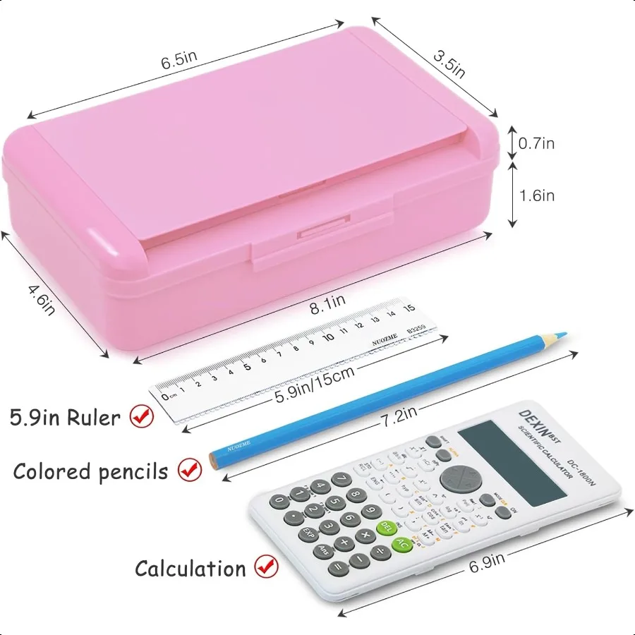 Double Layer Pencil Box Hard Pencil case 2 Compartments Plastic Large Capacity Pencil Case with Snaptight Lid Hard Storage Orga