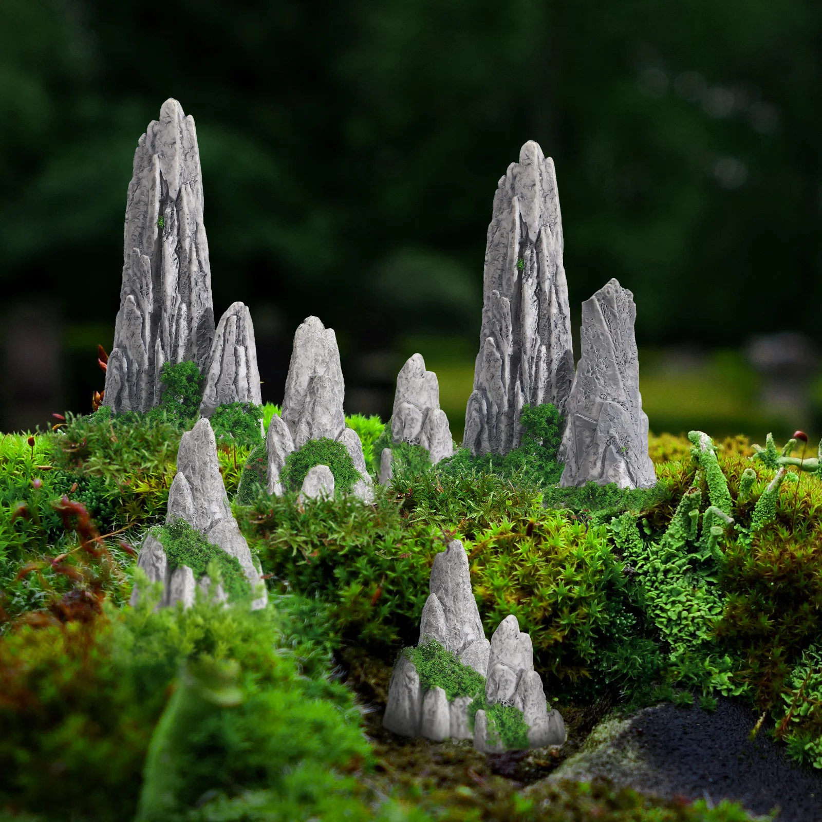 8pcs Simulated Rockery Ornaments Resin Fairy Garden Containers Outdoor Japanese Bonsai Decor Miniatures Models Decorations