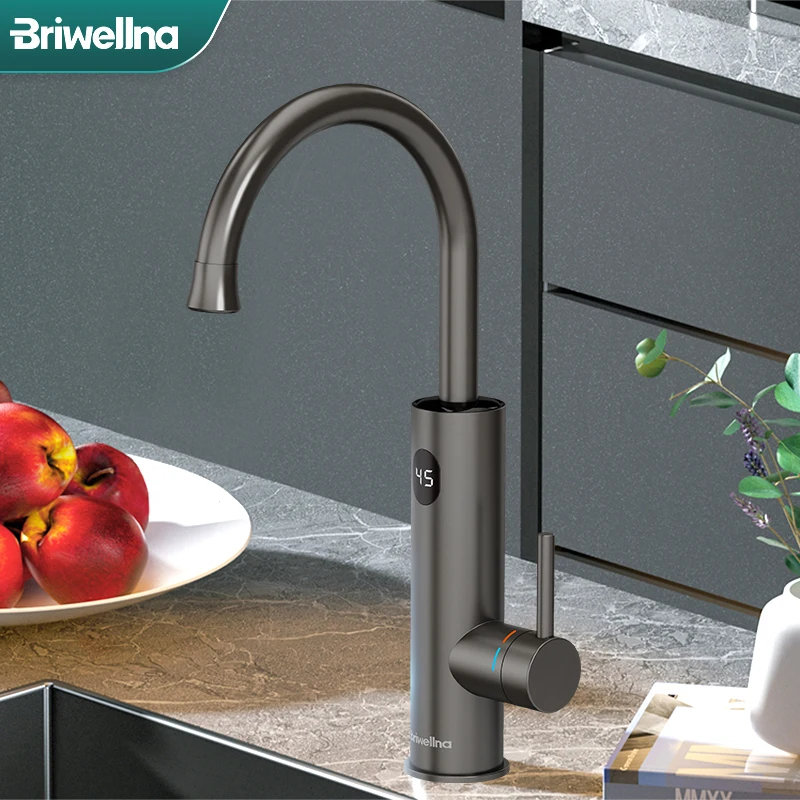 Briwellna Electric Faucet Instant Hot Water Tap 220V Tankless Water Heater Faucet With Digital Display Kitchen Tap Geyser