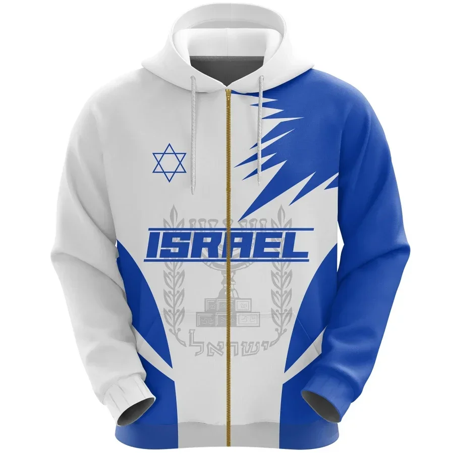 

New Custom Name Israel Flag 3D Printed Hoodie Men's Casual Streetwear Hoodie Vintage Zipper Hoodie Israel Emblem Hoodie