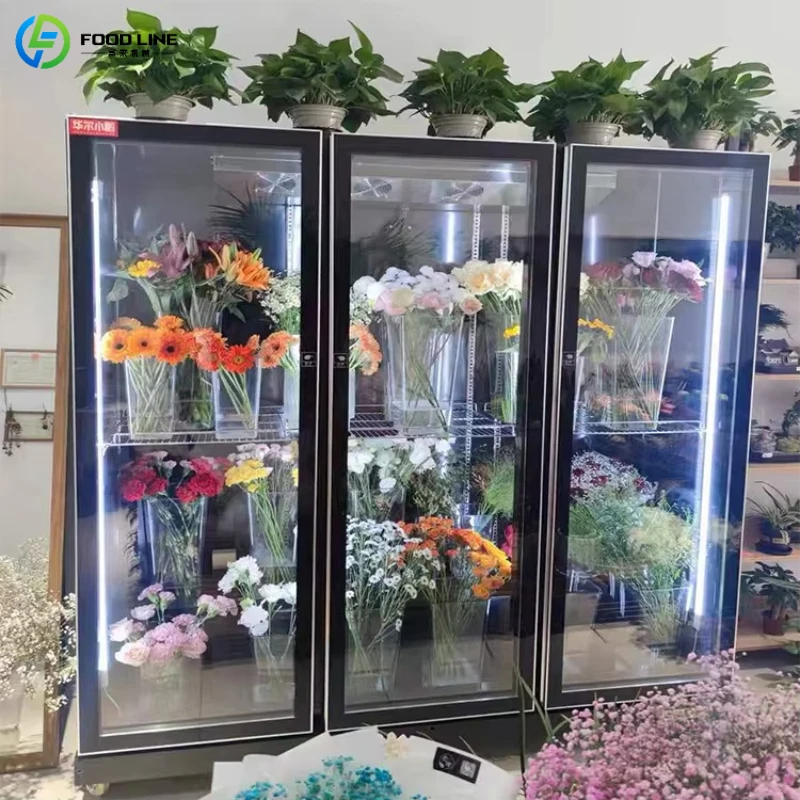 Commercial Glass Flower Showcase Commercial Fresh Flower Preservation Fridge LED Light Floral Display Cabinet for Retail