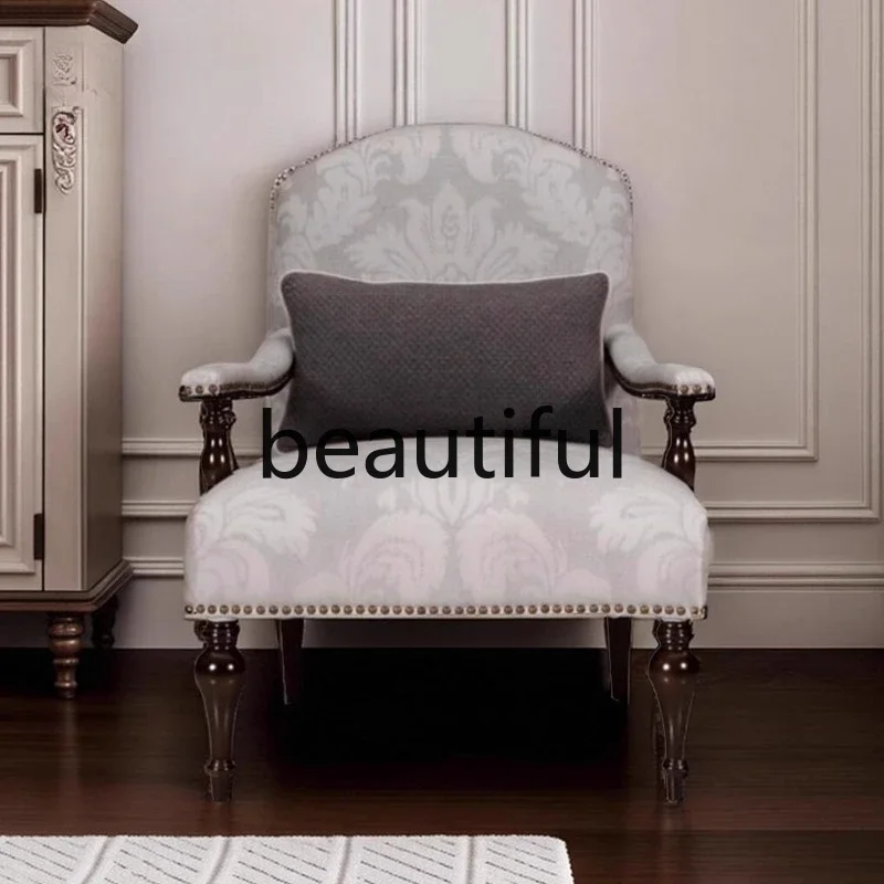 

X Solid wood fabric single sofa chair living room casual chair retro and old, chair
