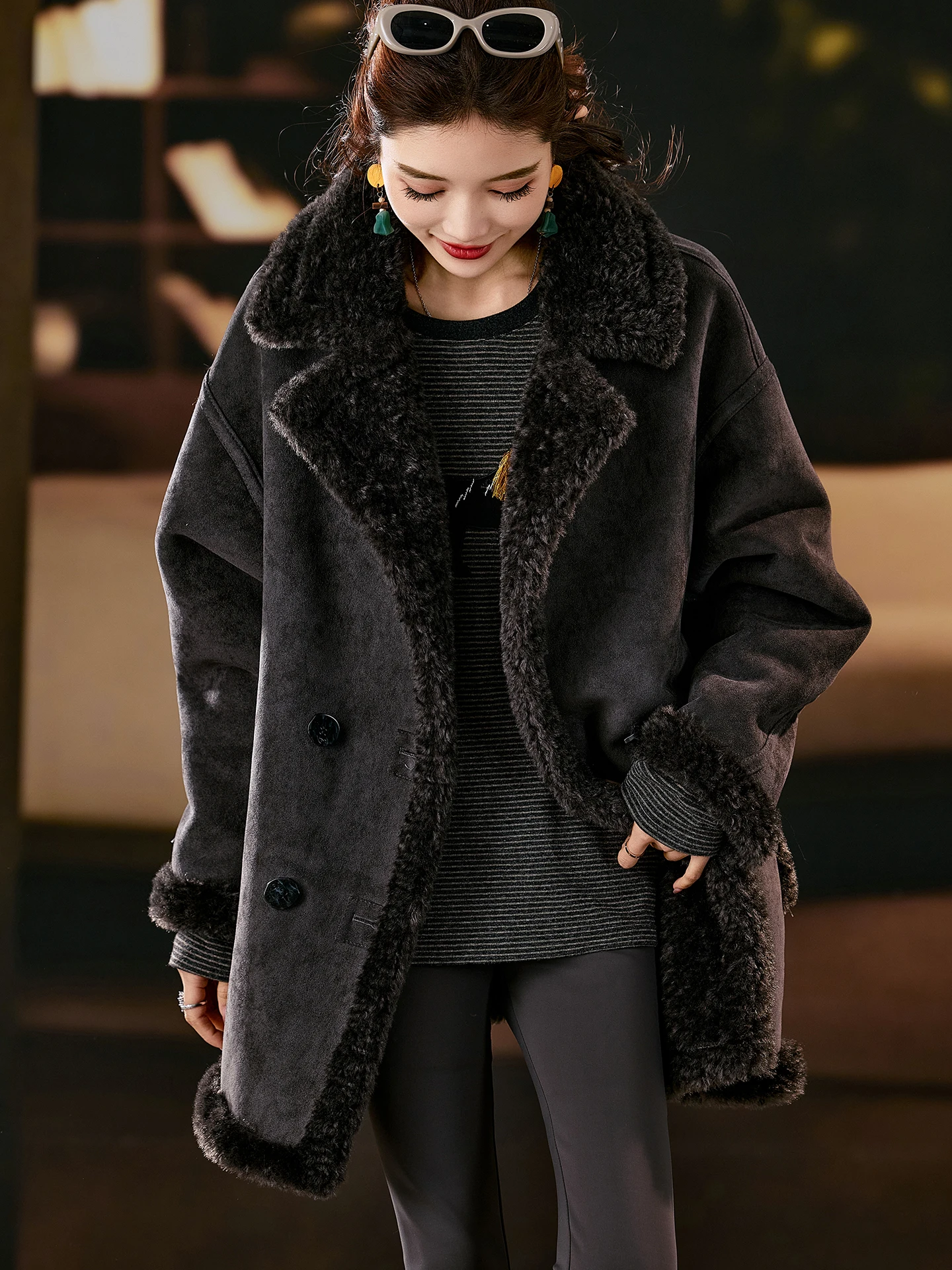 

Ele Mid-Length Fur And Leather Inteated Coat for Women Winter New Large Size Top 2025 Stand Women's Street Sle Outerwear